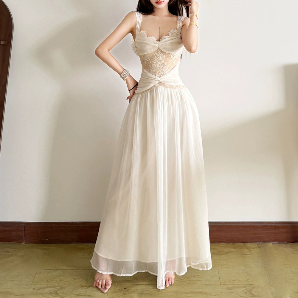 Zara Summer Lace Mesh Camisole Maxi Dress Flowy